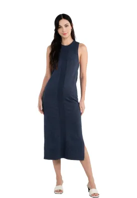 ELLE Apparel Knitted Round Neck Dress with Side Slit