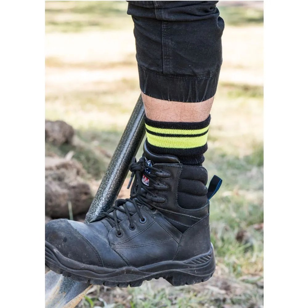 Feet First Heavy Duty Wool Mix Work Socks, High Vis Stripe - Aussie Made