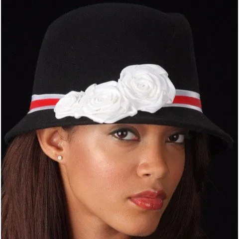 FW1129  Ladies White And Red Velvet Trims With Small Satin Flowers