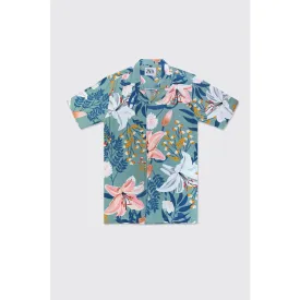 Green Floral Pattern Half Sleeves Shirt