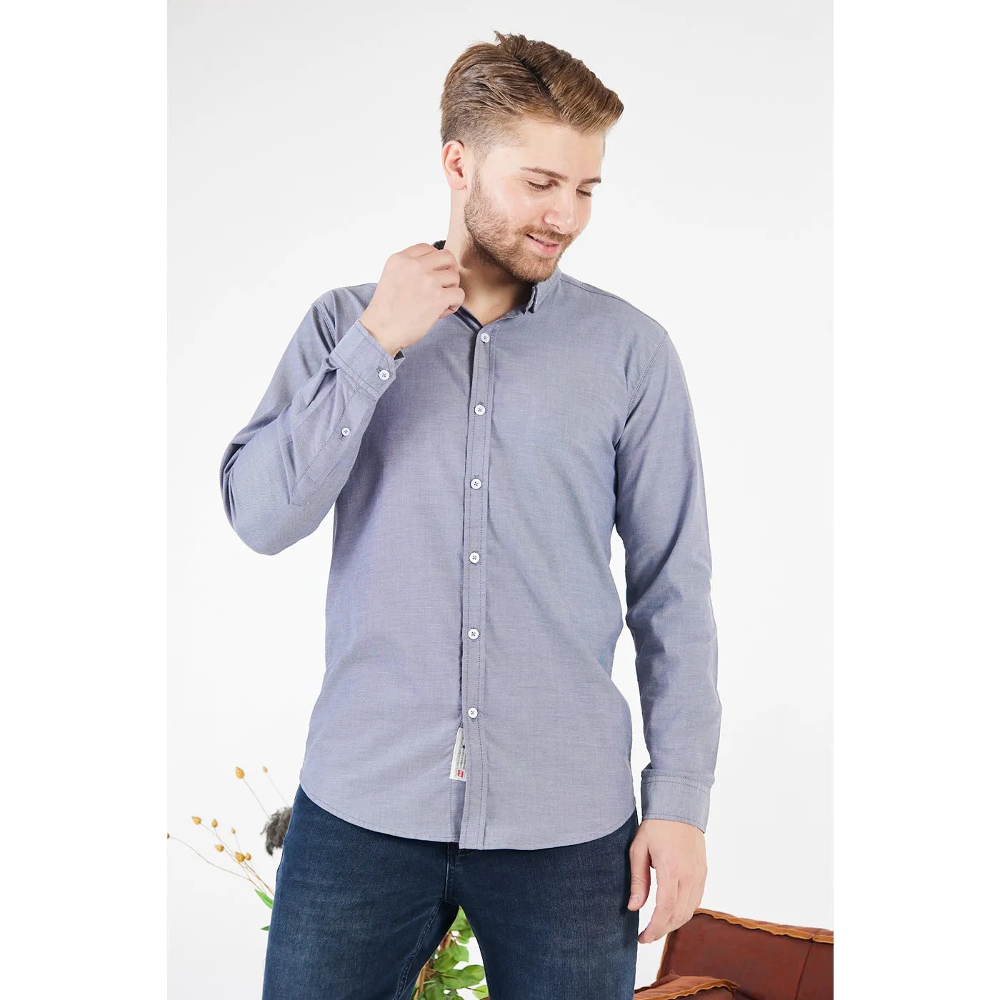 Grey Textured Button Down Shirt