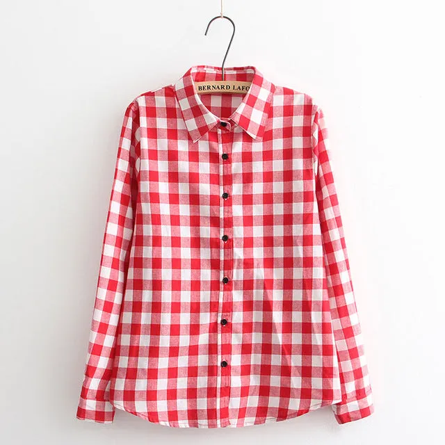 Hot Sale Women Blouses Long Shirts Single Breasted Plaid Cotton Shirt Wild Casual Streetwear Shirt Women Plus Size Blouse BE66