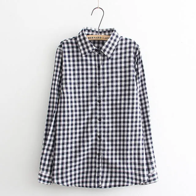 Hot Sale Women Blouses Long Shirts Single Breasted Plaid Cotton Shirt Wild Casual Streetwear Shirt Women Plus Size Blouse BE66