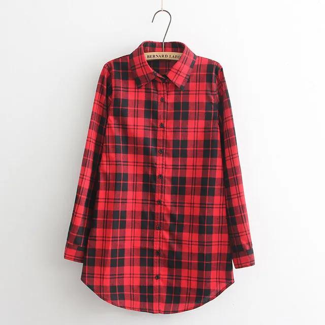 Hot Sale Women Blouses Long Shirts Single Breasted Plaid Cotton Shirt Wild Casual Streetwear Shirt Women Plus Size Blouse BE66