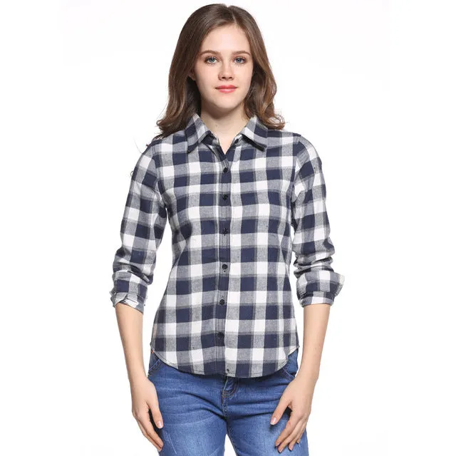 Hot Sale Women Blouses Long Shirts Single Breasted Plaid Cotton Shirt Wild Casual Streetwear Shirt Women Plus Size Blouse BE66