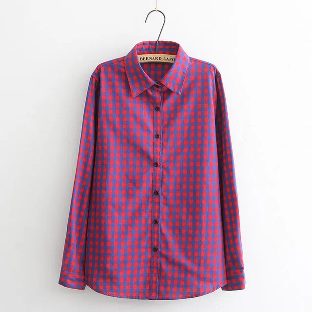 Hot Sale Women Blouses Long Shirts Single Breasted Plaid Cotton Shirt Wild Casual Streetwear Shirt Women Plus Size Blouse BE66