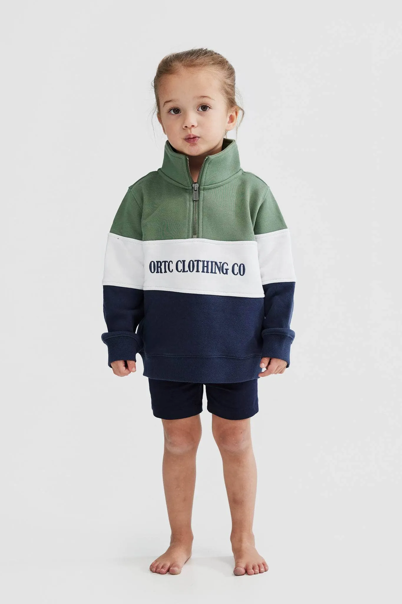 Jnr Classic Logo Quarter Zip Olive and Navy