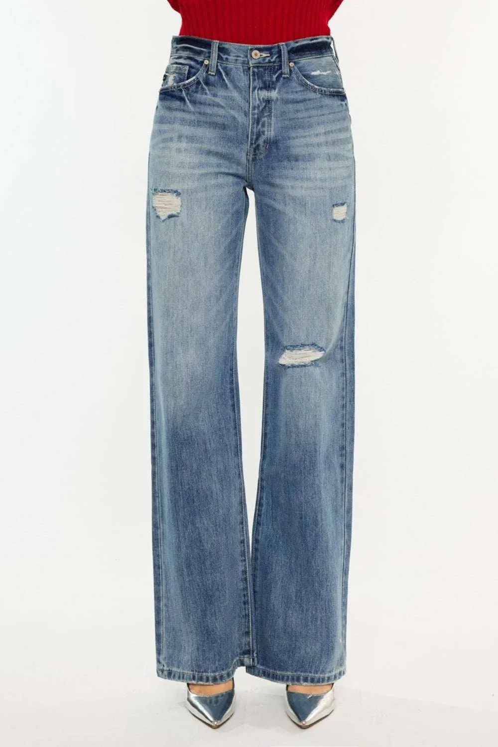 Kancan Distressed High Waist Bootcut Jeans