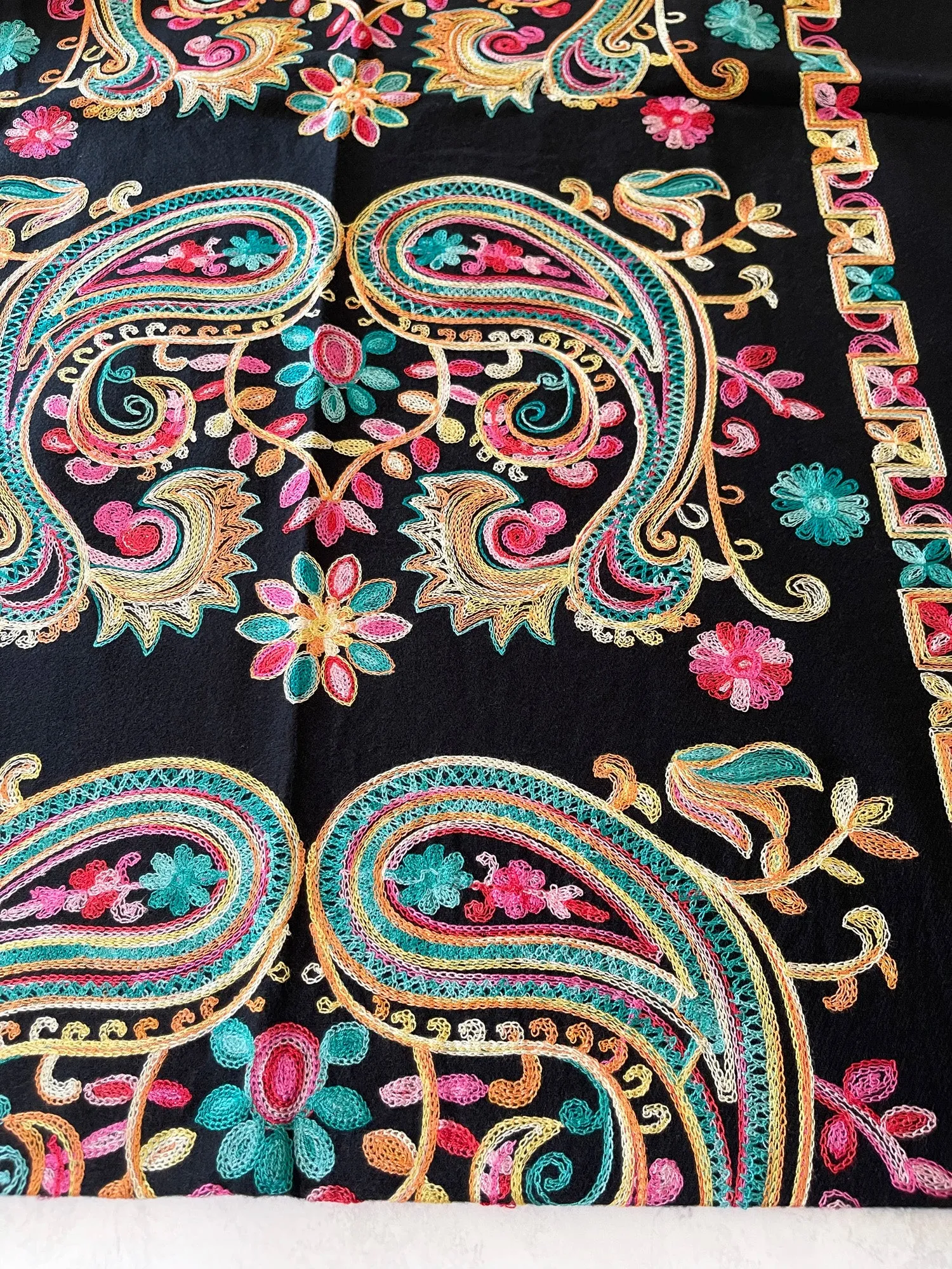 LARGE BLACK COLOURFUL PAISLEY CASHMERE COTTON BLEND WINTER SHAWL BLANKET SCARF