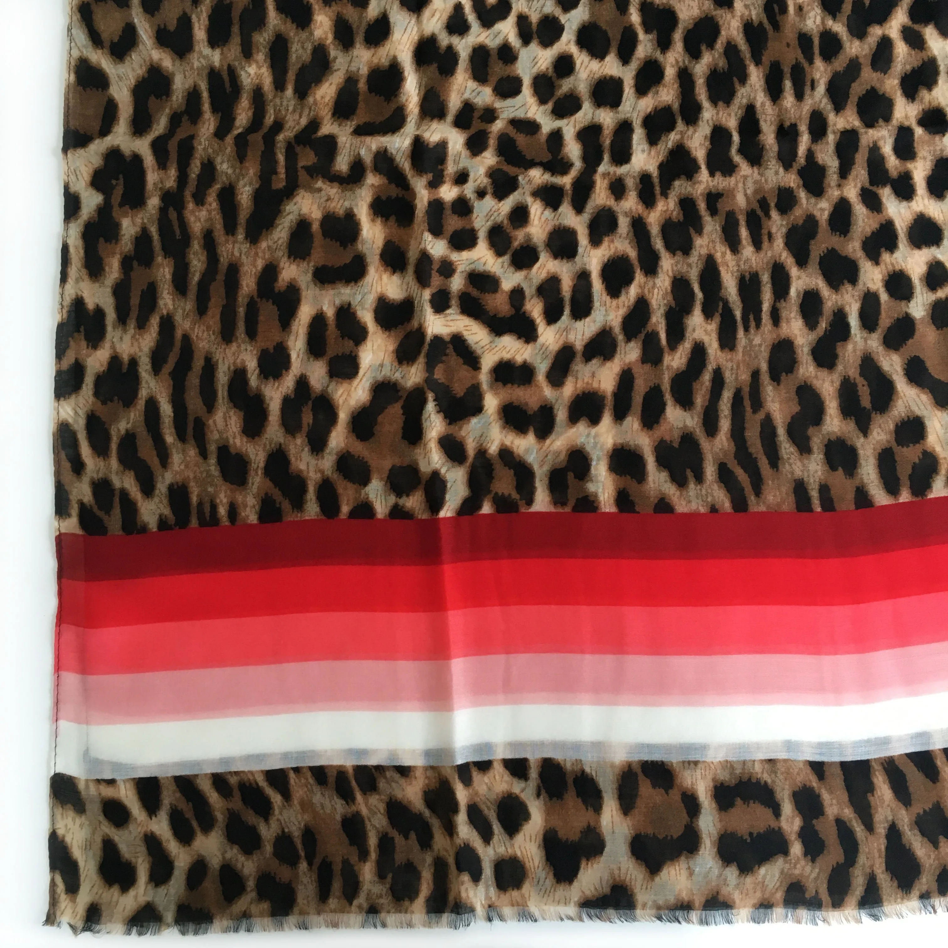 LARGE LEOPARD PRINT SHAWL SCARF WITH RED STRIPES