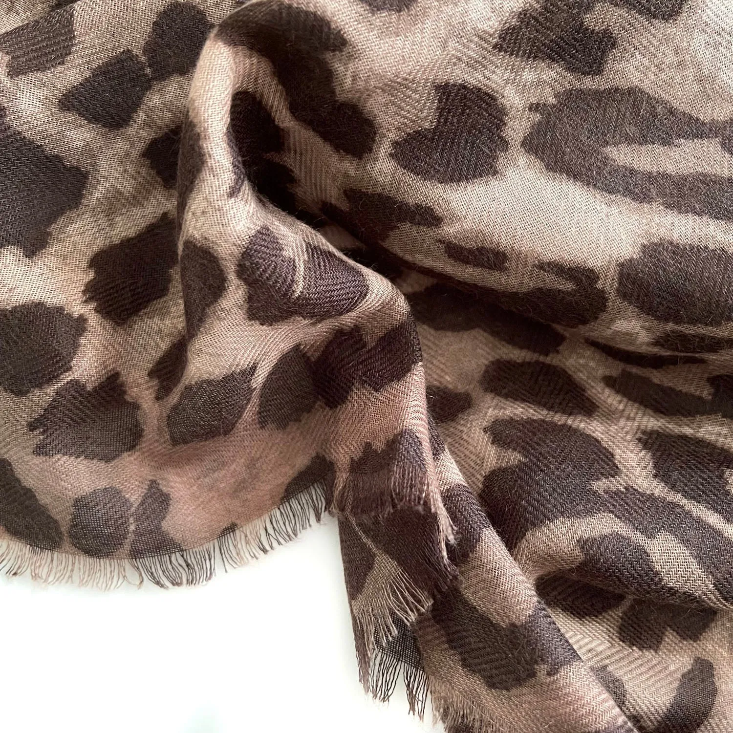 LARGE MOCHA BEIGE LEOPARD PRINT SCARF