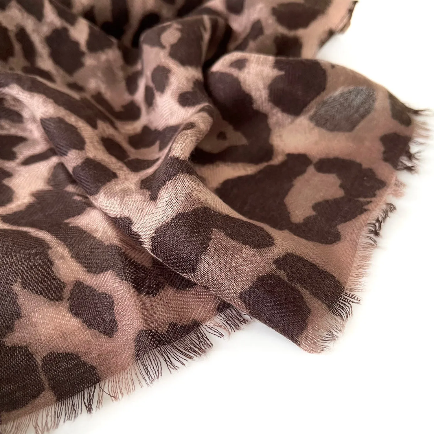 LARGE MOCHA BEIGE LEOPARD PRINT SCARF