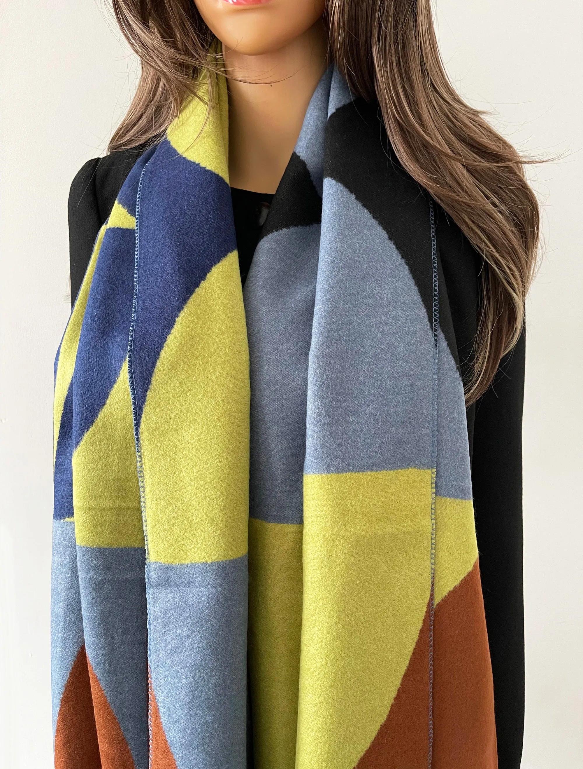 LARGE PISTACHIO CASHMERE RETRO PRINT REVERSIBLE WINTER SHAWL BLANKET SCARF