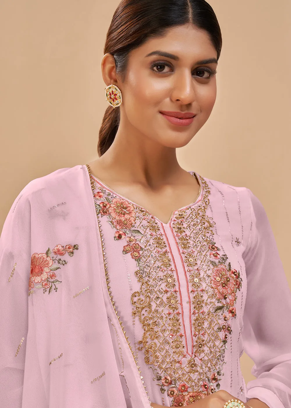 Light Pink Beautifully Embroidered Elegant Salwar Kameez