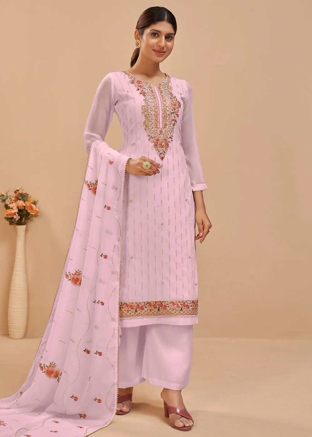 Light Pink Beautifully Embroidered Elegant Salwar Kameez