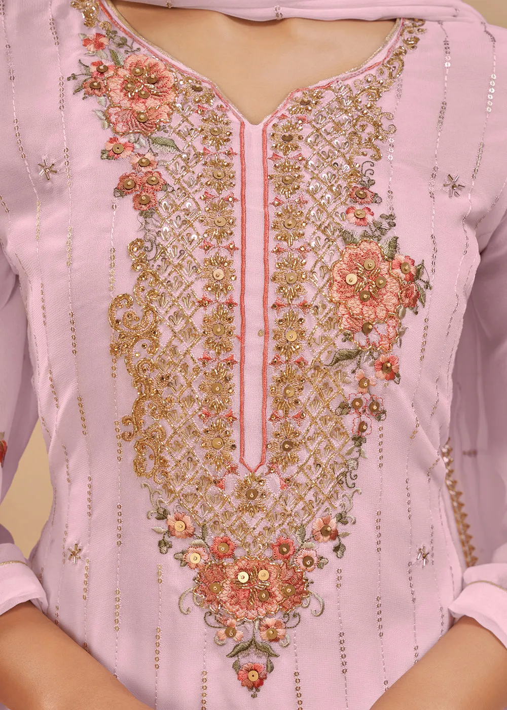 Light Pink Beautifully Embroidered Elegant Salwar Kameez