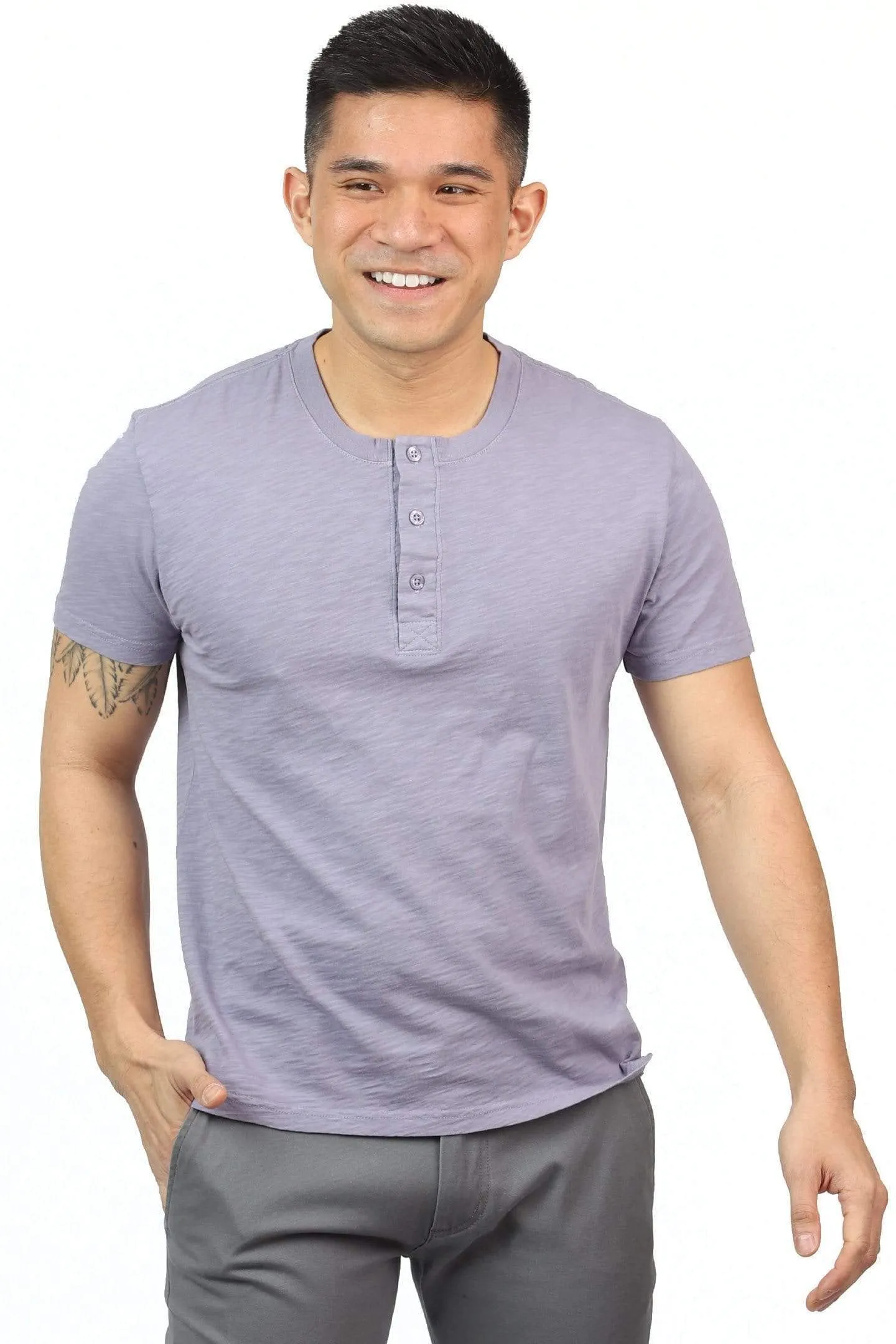 Lightweight Washed Dusty Mauve Short Sleeve Henley