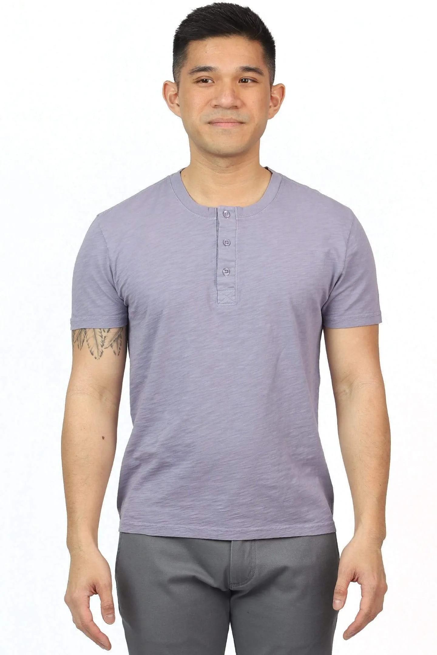 Lightweight Washed Dusty Mauve Short Sleeve Henley