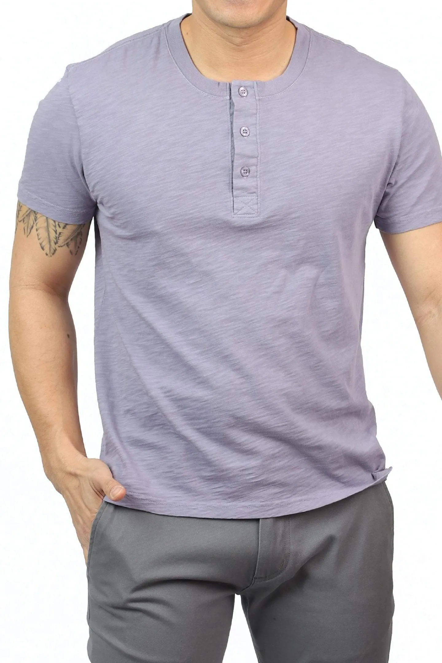 Lightweight Washed Dusty Mauve Short Sleeve Henley