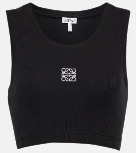 Loewe Cotton Blend Anagram Crop Tank, Black