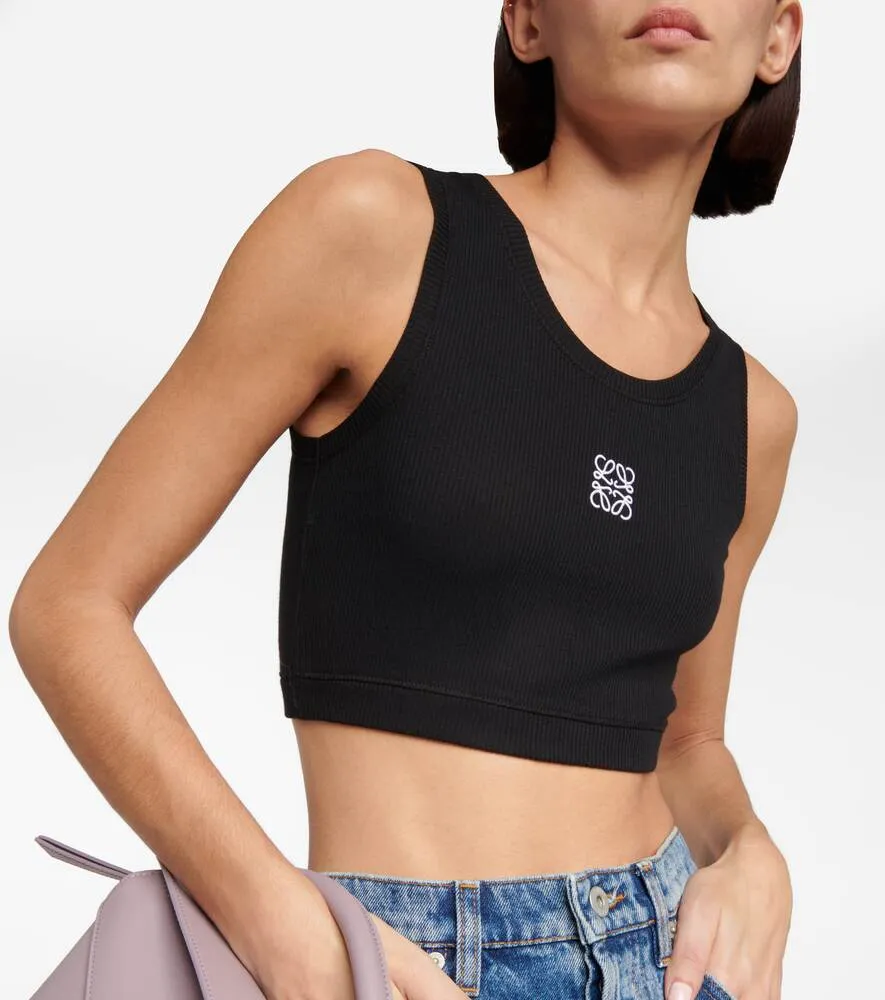 Loewe Cotton Blend Anagram Crop Tank, Black