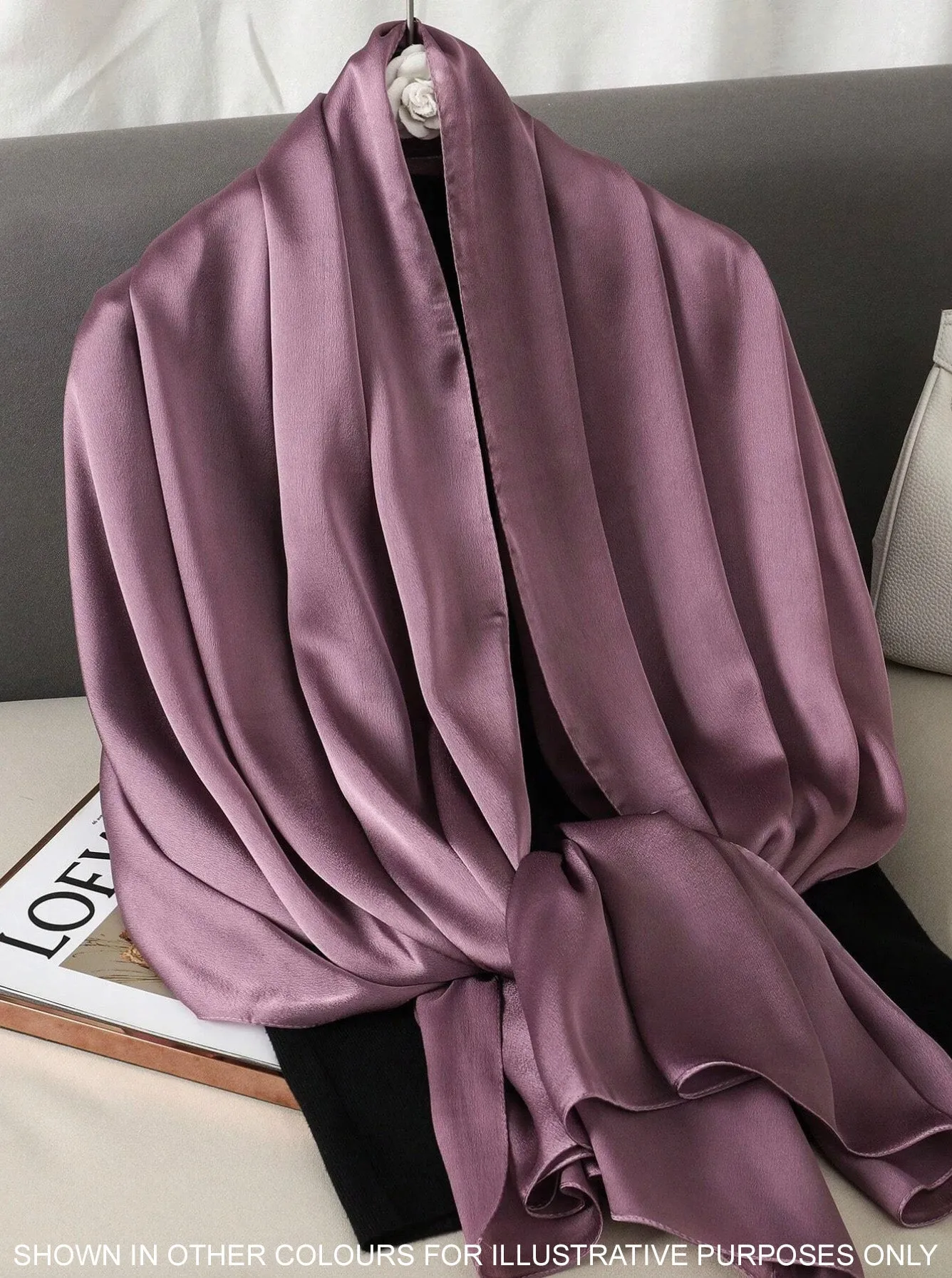 LONG PLAIN SILVER SATIN SCARF SHAWL WRAP