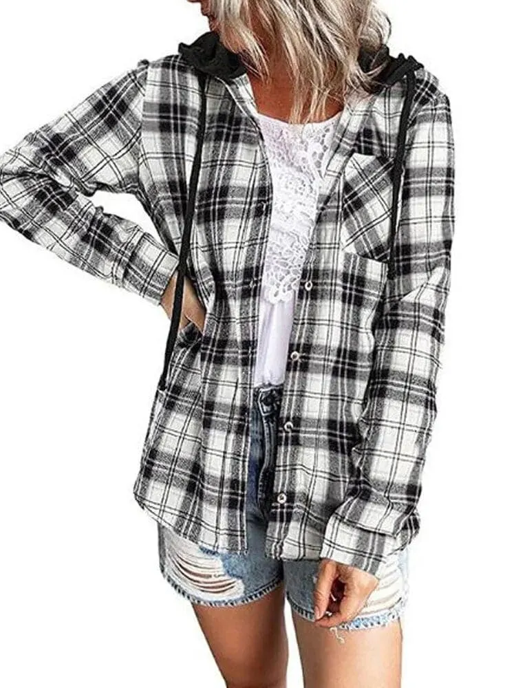 Loose Hooded Checkered Shirt with Hood | Cotton Blend | Versatile & Cozy