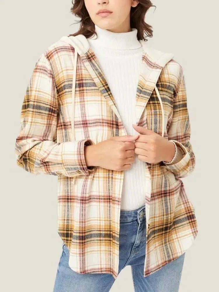 Loose Hooded Checkered Shirt with Hood | Cotton Blend | Versatile & Cozy