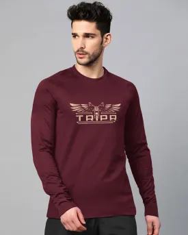 Men Maroon TRIPR Logo Printed Full Hand T-shirt