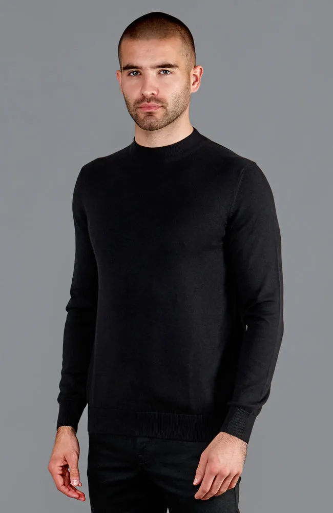 Mens Lightweight Cotton Narrow Mock Turtleneck Jumper