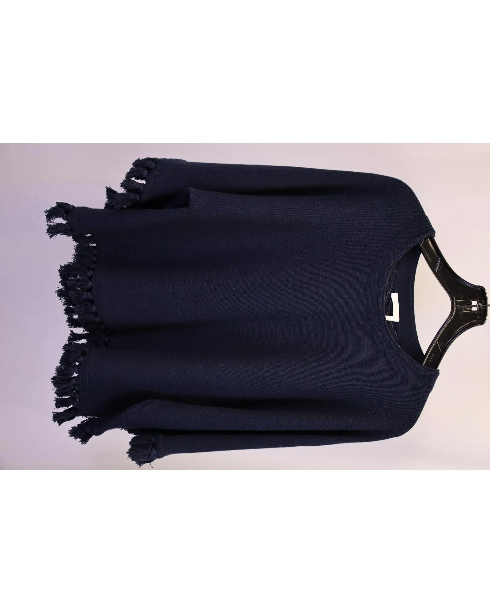 Navy Wool Fringed Sweater