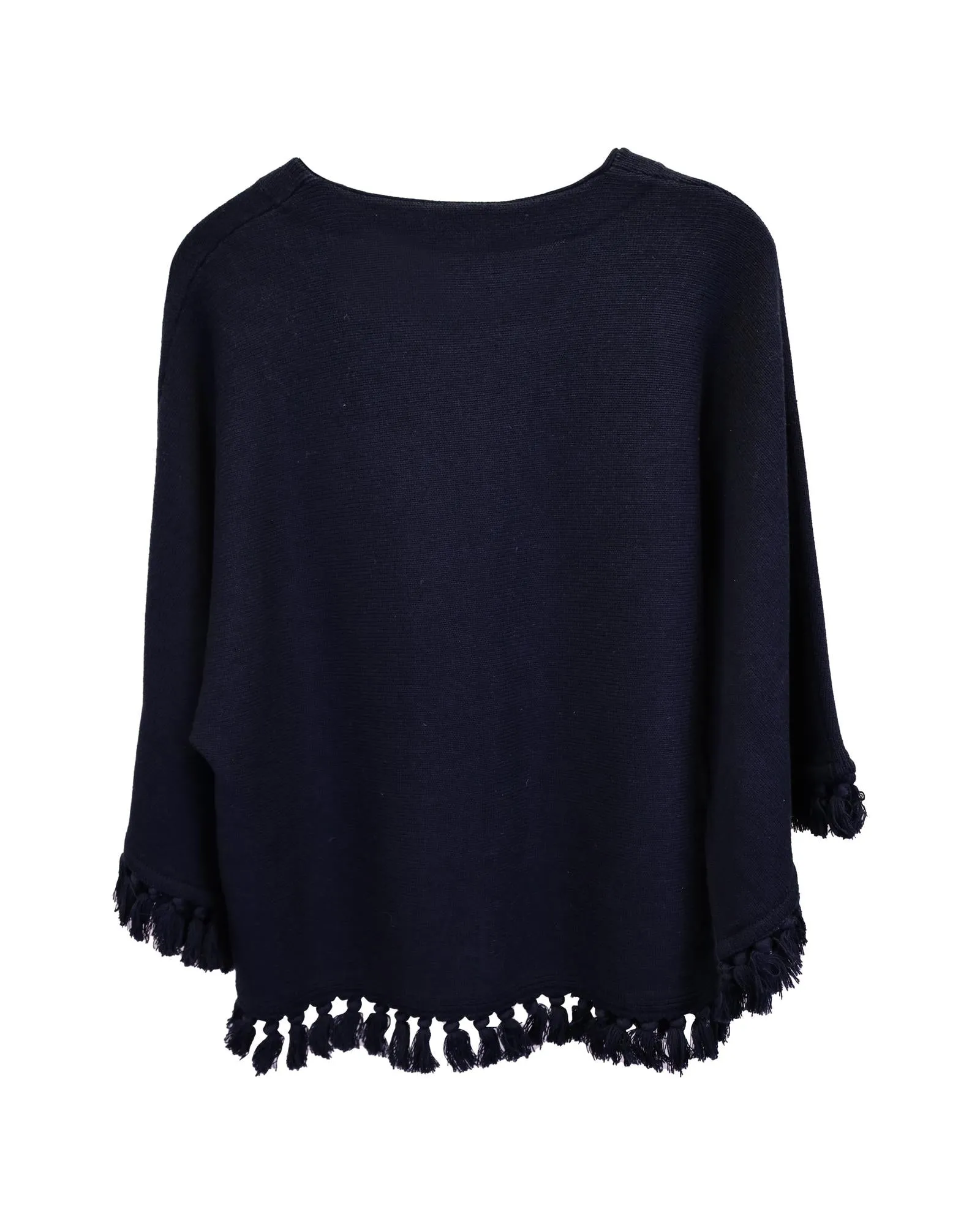 Navy Wool Fringed Sweater