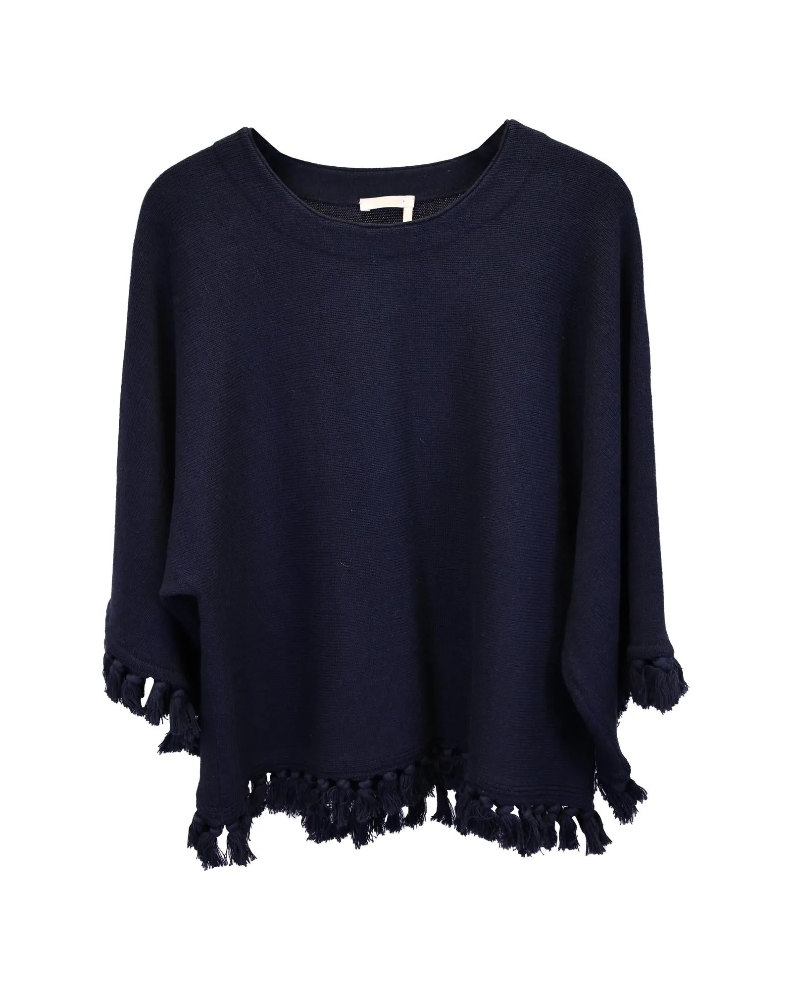 Navy Wool Fringed Sweater