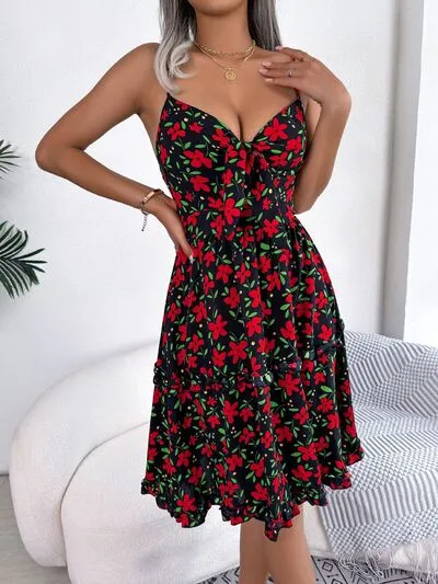 Printed Plunge Cap Sleeve Cami Dress