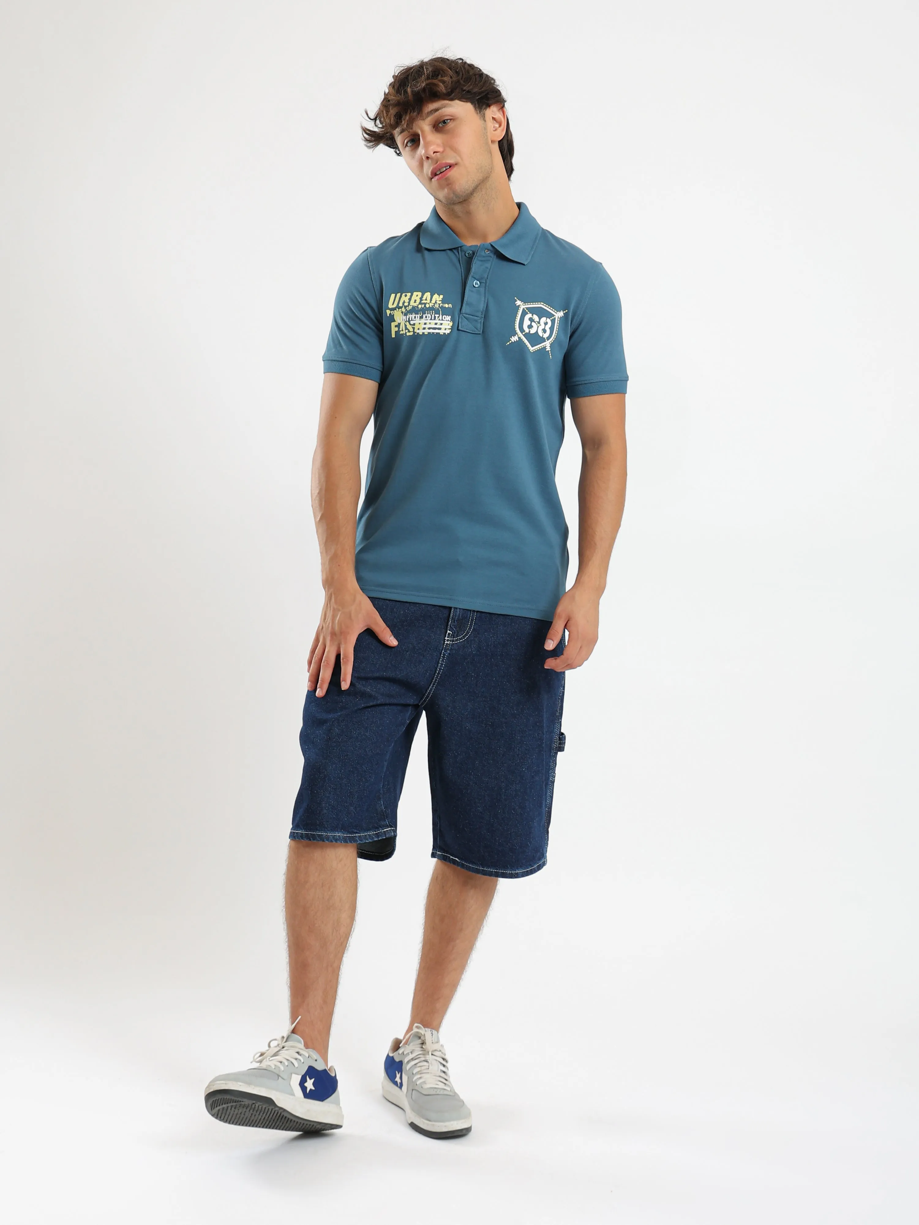 Printed Polo T-Shirt - Indigo