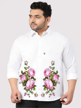 Rose Flower Printed White Shirt Men's Plus Size