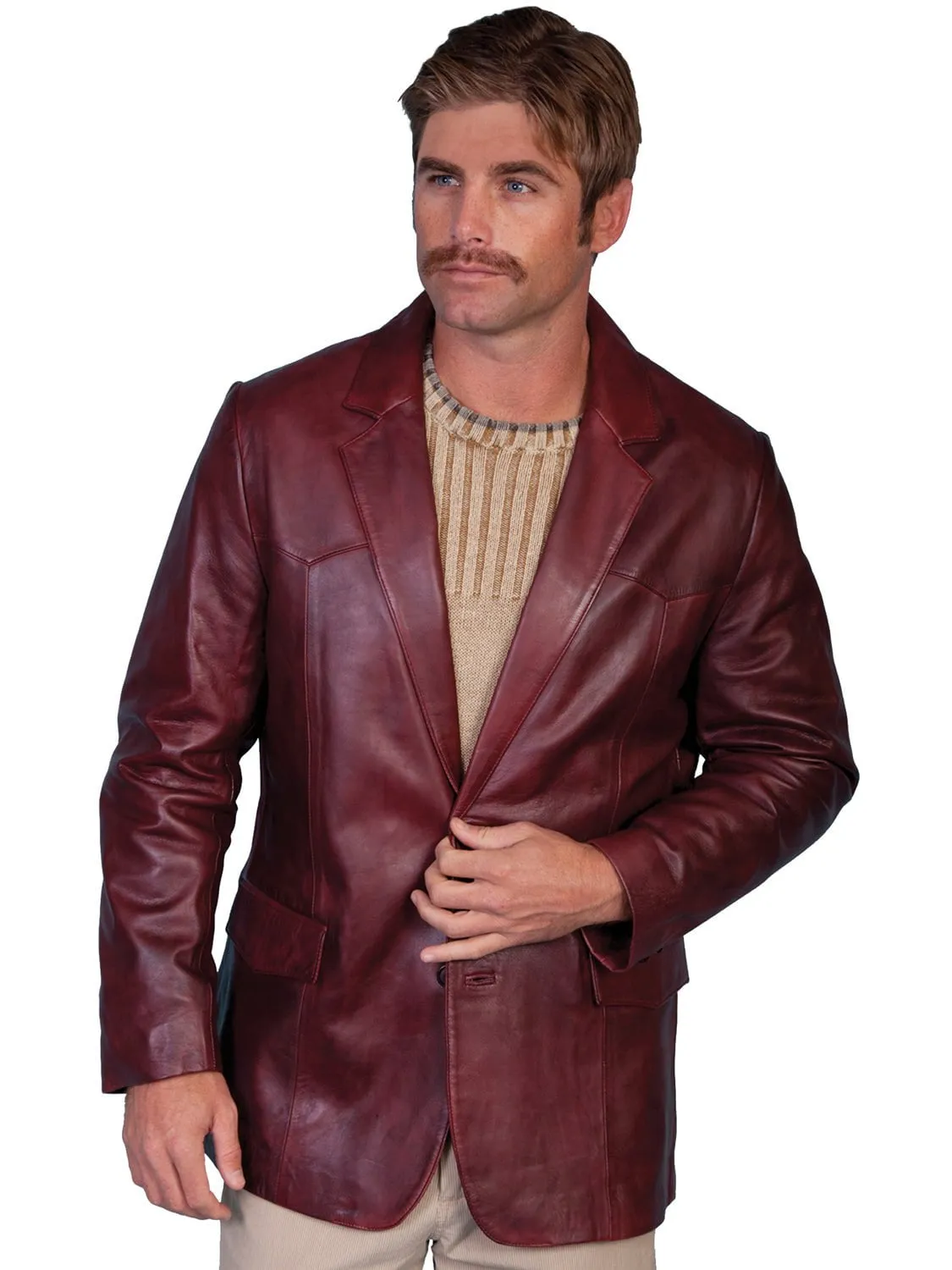 Scully Leather Mens Western Lambskin Blazer Black Cherry