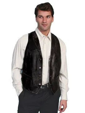 Scully Leather Mens Whip Stitch Leather Lapel Vest Black