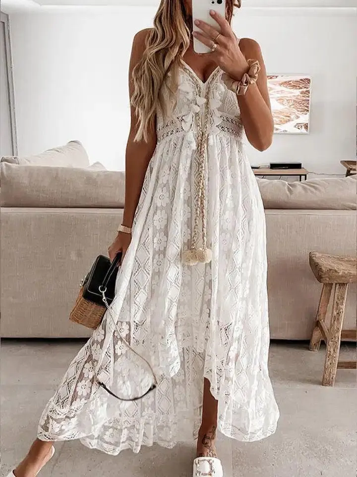 Semenna Lace patchwork dress in white