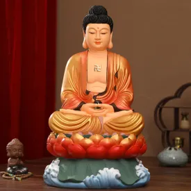 Siddhartha Gautama, Shakyamuni Buddha Statue, Golden Blessed Clothes Resin Material