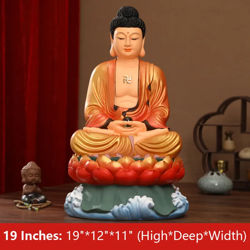 Siddhartha Gautama, Shakyamuni Buddha Statue, Golden Blessed Clothes Resin Material