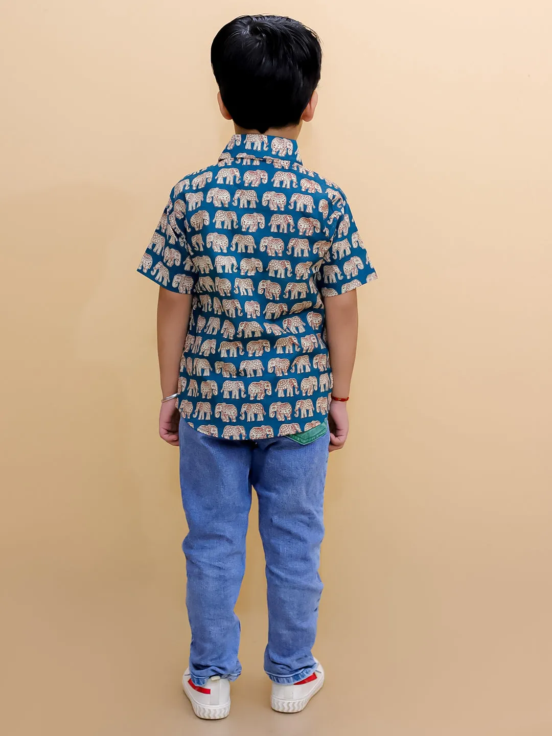 Teal Elephant Print Boys Shirt