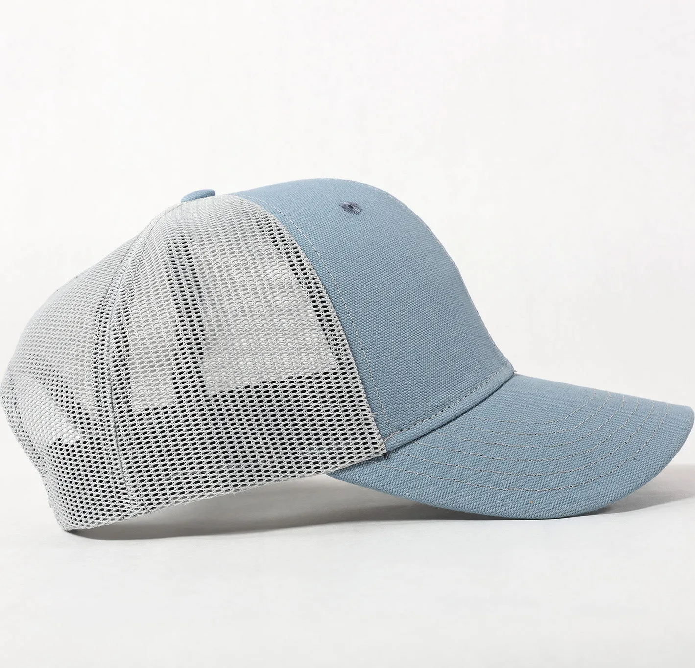 USA Made Blank Trucker Hat Sky Blue on Silver