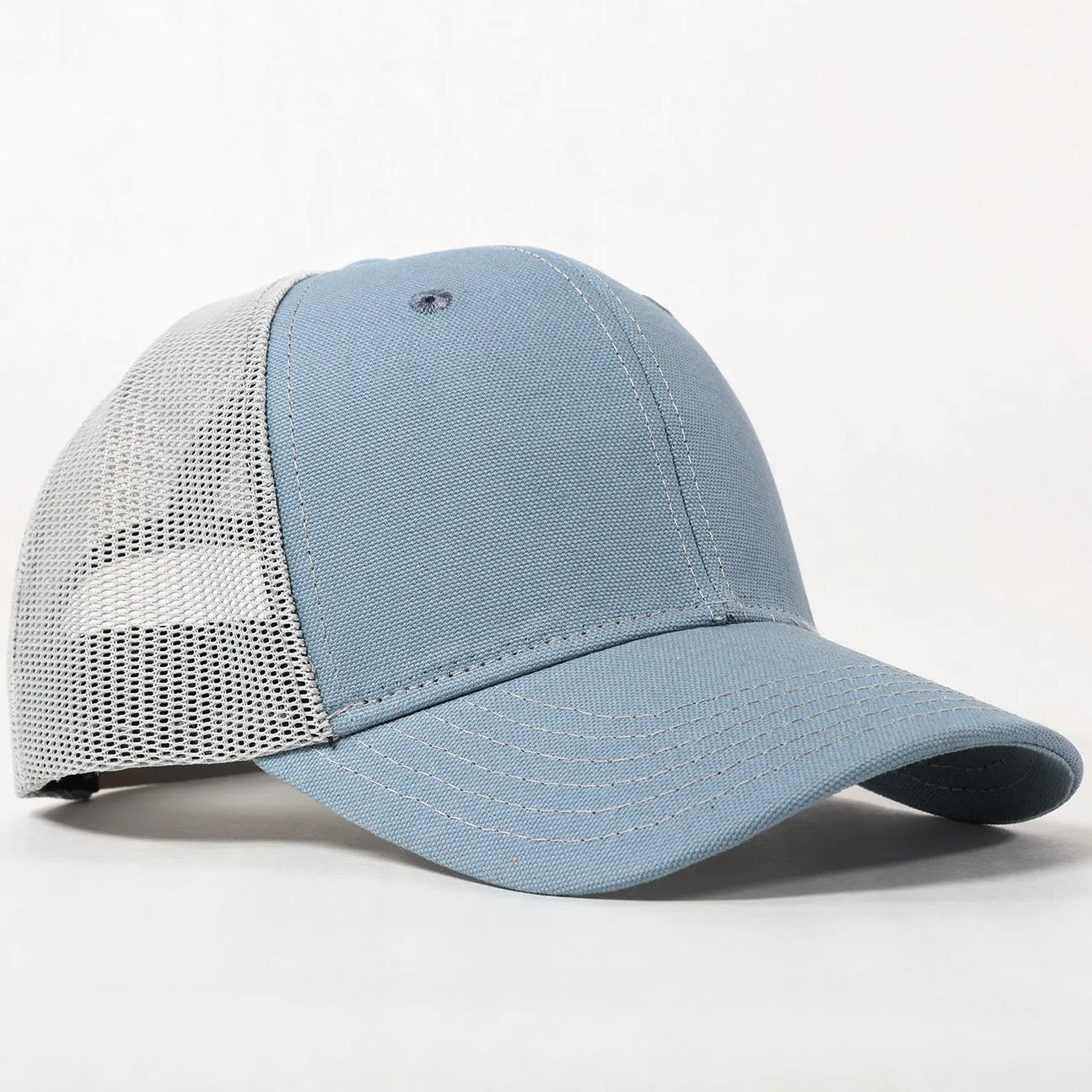 USA Made Blank Trucker Hat Sky Blue on Silver