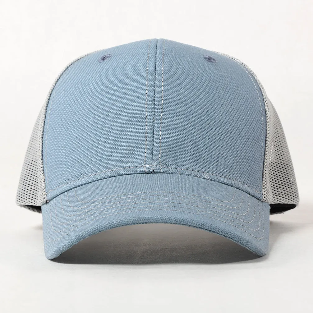 USA Made Blank Trucker Hat Sky Blue on Silver