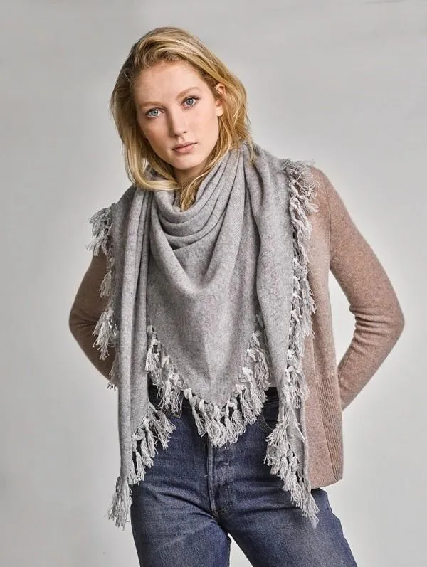 White   Warren- Tassel Triangle Scarf Grey/Silver