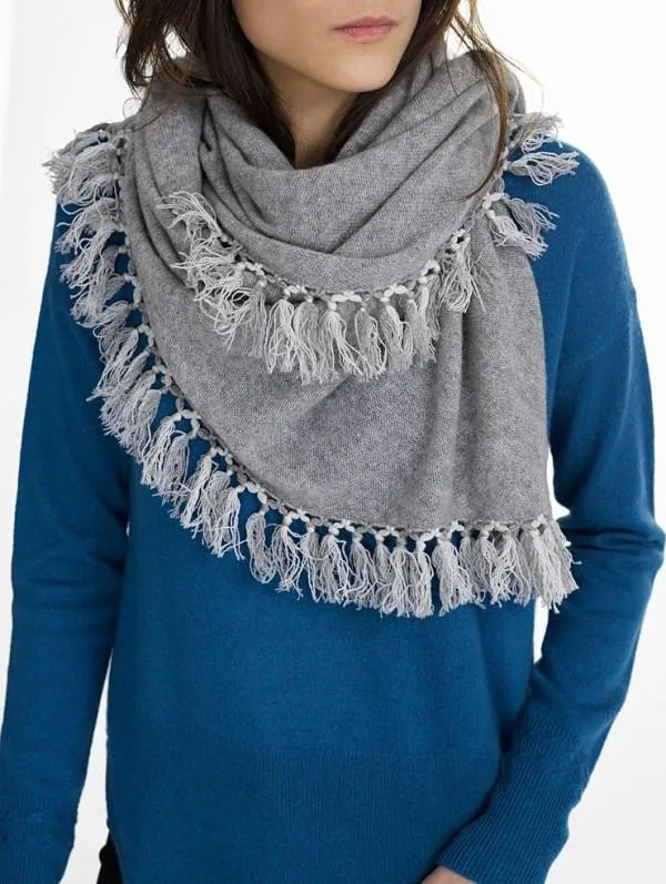 White   Warren- Tassel Triangle Scarf Grey/Silver