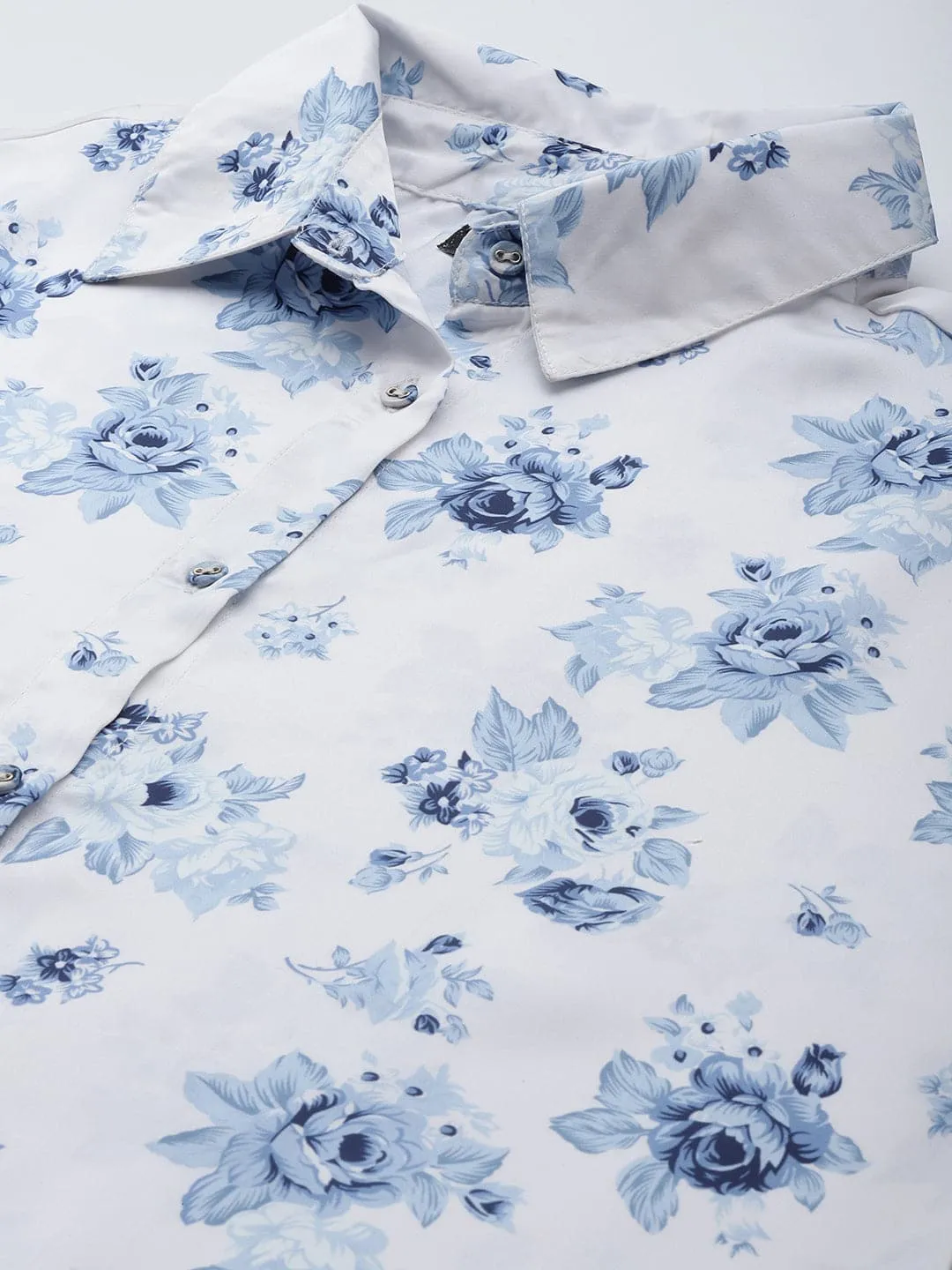 Women Blue Floral Satin Shirt