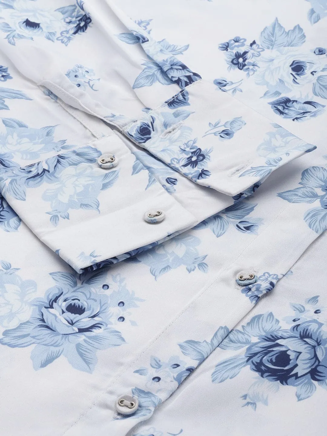 Women Blue Floral Satin Shirt