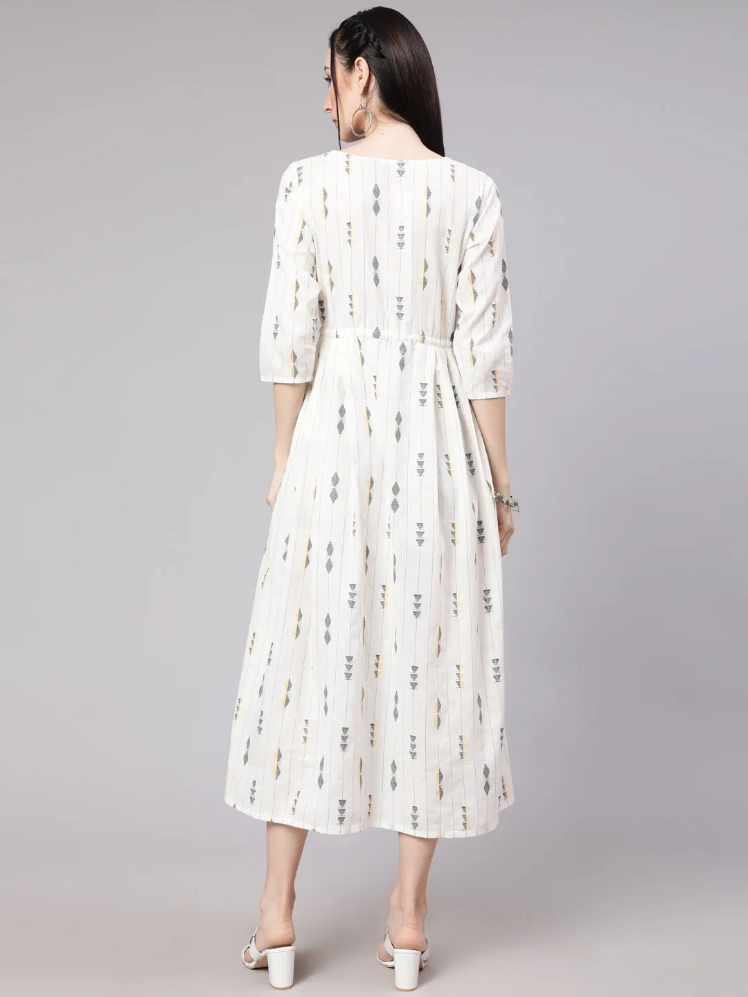 Women White Geometric Printed Flared Dress